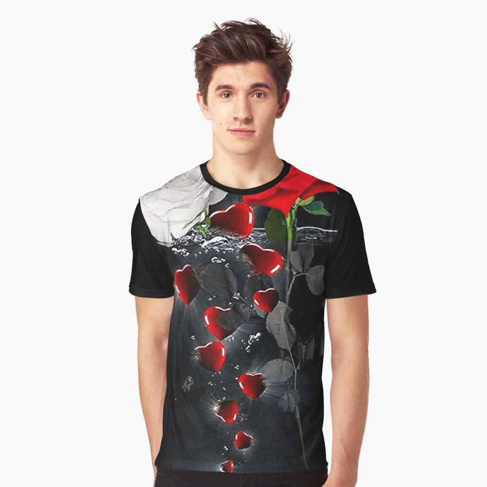 Emerging Heart and Rose Graphic T-Shirt